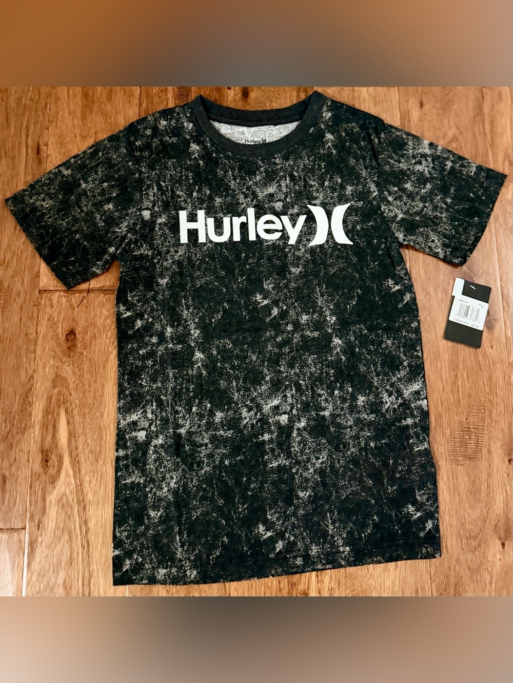 🆕 Hurley Black and White Acid-Wash Logo Tee
